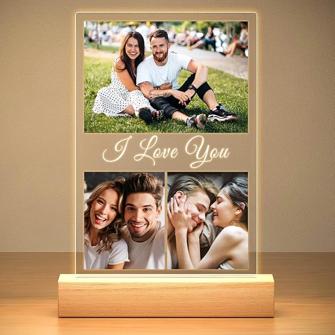 Personalized Anniversary Couple Gifts for Women & Men, Custom Picture Frames with Photo, Personalized Photo Frame with Night Light, Customized Christmas Birthday Gifts for Girlfriend Boyfriend
