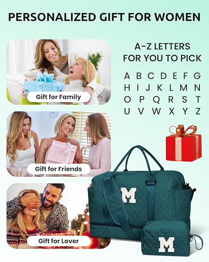Gifts for Teenage Girls-Initial Travel Bag with Shoe Compartment, Personalized Weekender Bag, Monogram Overnight Bag for Women, Letter Travel Bag with Makeup Bag Graduation Gifts (Letter Y)