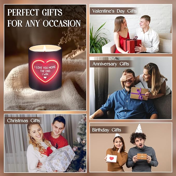 TEEZWONDER Christmas Anniversary Wedding Gifts for Women Men - I Love You More Long Lasting Vanilla Lavender Candle 10 Oz - I Love You Christmas Birthday Gifts for Him Her Boyfriend Husband