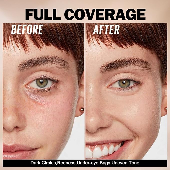 Liquid Concealer, Under Eye Full Coverage Concealers for Dark Circles, Fine Lines, Redness,Waterproof, Firming,Color Correcting Long lasting Makeup Concealer for Women(01#Light, 0.42 Fl Oz)
