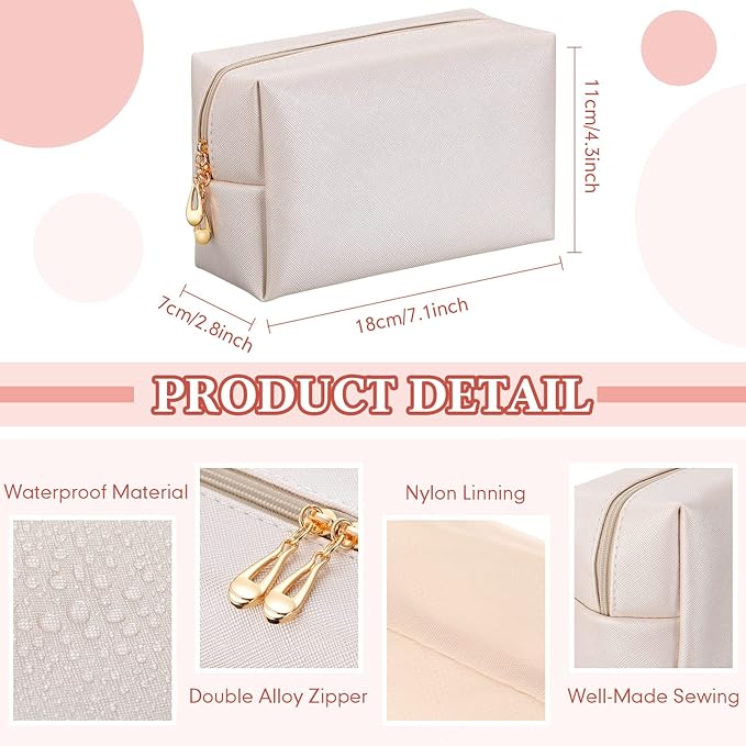 Kigeli 15 Pcs Aesthetic Makeup Bags PU Leather Cosmetic Pouches Waterproof Plain Toiletry Bags Makeup Pouches Bulk for Women Party Gift Travel Storage Organizer(Ivory White)