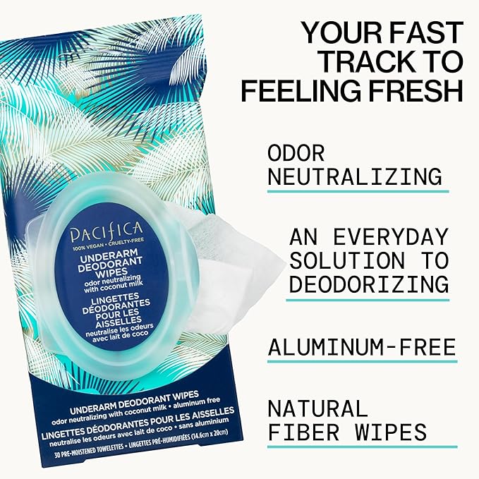 Pacifica Underarm Detox & Odor Control Bundle – Coconut & Charcoal Armpit Scrub and Coconut Deodorant Wipes, Aluminum-Free Underarm Care Set for Natural Deodorant Users