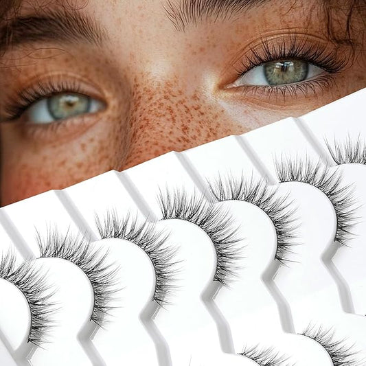 Onlyall Natural Lashes Wispy Lashes Natural Look False Eyelashes Natural Flared Eyelashes False Eye Lashes Soft Fluffy Lashes 7 Pairs D9 Natural Foxy-12mm