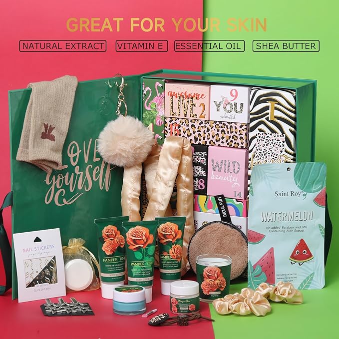 Mother's Day Gifts for Mom Pamper Time Holiday Beauty spa kit, Surprise Gift box spa for Teen Girls, 20 PCS Gifts Basket Beauty Advent Calendar Gifts for Women Holiday Kit Surprise Bath & Body Box