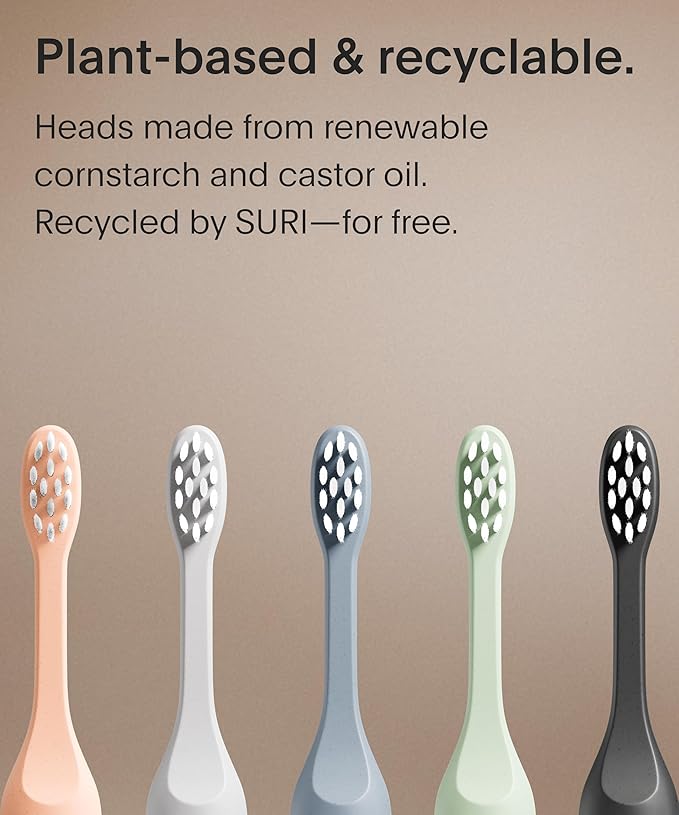 SURI Recyclable Plant-Based, Electric Toothbrush Heads - Built-in Tongue Scraper, Long Lasting Replacement Heads | Compatible Only Sonic Electric Toothbrush - Sunset Bloom, Pack of 3
