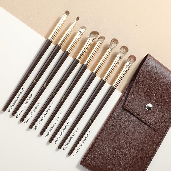 MSQ Eye Makeup Brushes 8pcs Eyeshadow Makeup Brushes Set with Bag, Soft Synthetic Hairs for Eyeshadow, Eyeliner, Blending, Concealer, Nose Shadow (Brown)