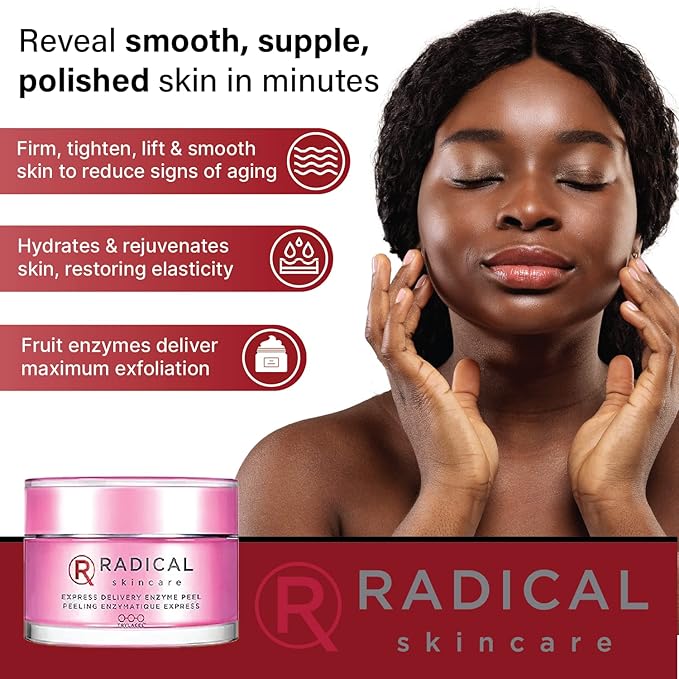 Radical Skincare Express Delivery Facial Enzyme Peel Mask Cleanser Exfoliator - Reveal Smooth, Supple, Polished Skin In Minutes | Paraben & Cruelty Free | Clinically Proven Results (1.7 oz)