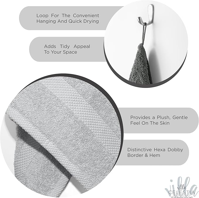 100% Cotton Bath Towel Set of 10-2 Bath Towels, 4 Hand Towels, 4 Wash Cloths, Sustainable, Soft, Highly Absorbent, Combed Cotton 10 Piece Set for Hotels, Spa, Bathroom, Dorm, Silver