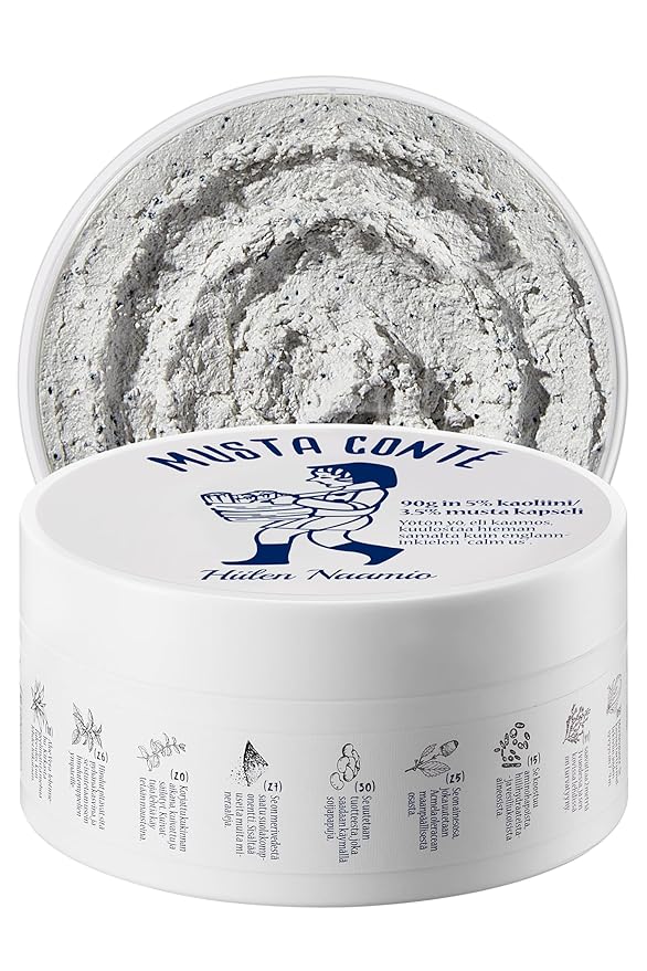 Musta Conte Mask - 1 Minute Pore Mask w/Charcoal Capsules, Finnish Birch Sap, Norwegian Cloudberry Extract & BHA - Whipped Clay Face Mask Skin Care to Refresh, Clarify & Smooth Skin (2.1 oz)