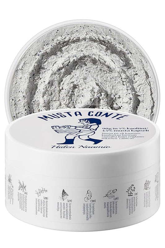 Musta Conte Mask - 1 Minute Pore Mask w/Charcoal Capsules, Finnish Birch Sap, Norwegian Cloudberry Extract & BHA - Whipped Clay Face Mask Skin Care to Refresh, Clarify & Smooth Skin (2.1 oz)