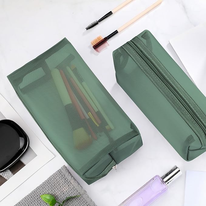 6 Pieces Mesh Makeup Bags Mesh Cosmetic Bag Portable Travel Organizing Zipper Pouch Toiletries Makeup Pouches for Home Office Travel Accessories