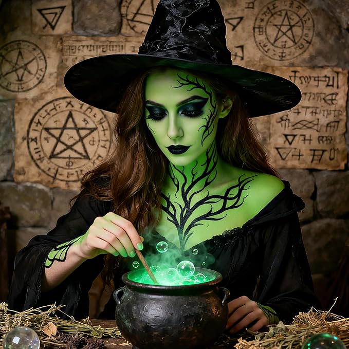 Halloween for Witch Makeup Kit, Professional Halloween SFX Makeup Set for Witch Costumes, Non-Toxic Water-Based Face Paint Set with Green Face Paint, Eyeliner for Cosplay,Stage, Party