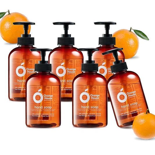 ORANGE HOUSE Liquid Hand Soap with Natural Food-Grade Orange Oil, Fresh Smell, 12 Fl Oz (6 Pack)