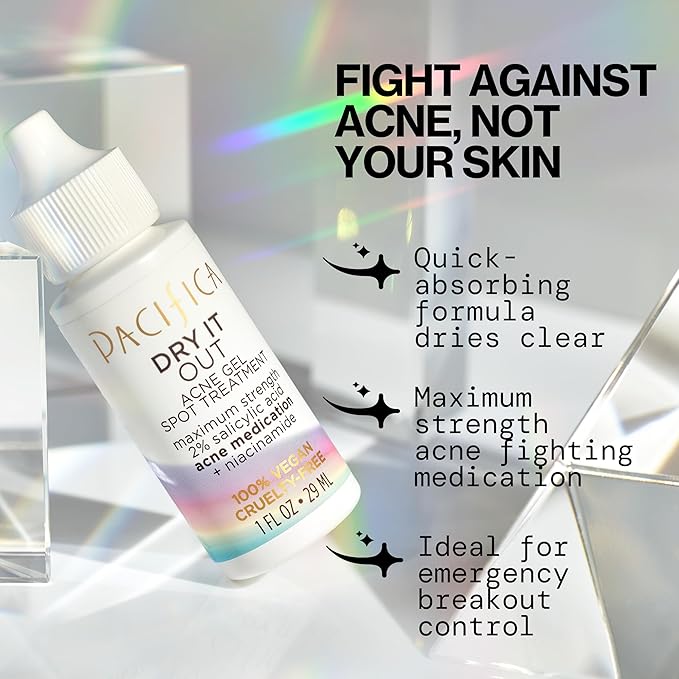Pacifica Acne Spot Treatment & Pimple Cream – Dry It Out Gel with 2% Salicylic Acid, Witch Hazel, Niacinamide – Dries Blemishes Overnight, Fights Breakouts & Redness, For Teens & Adults, Vegan Clean