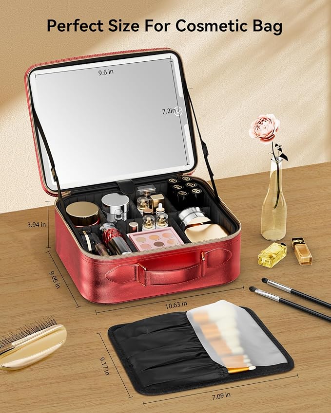 JUSRON Travel Makeup Bag (Red, Medium)