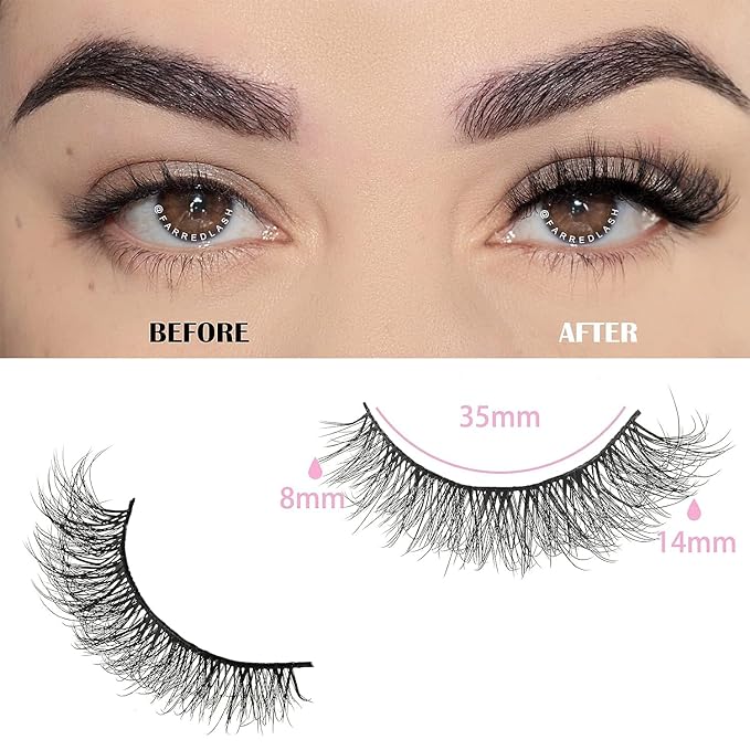 FARRED Natural Lashes Short Eyelashes Wispy False Mink Lash Pack 14 Pair Natural Look Fluffy Cat Eye Strip Eyelash Small Fake Lashes Full Pestañas Sets for MUA and Beginners Daily Makeup (F1 | 8-14mm)