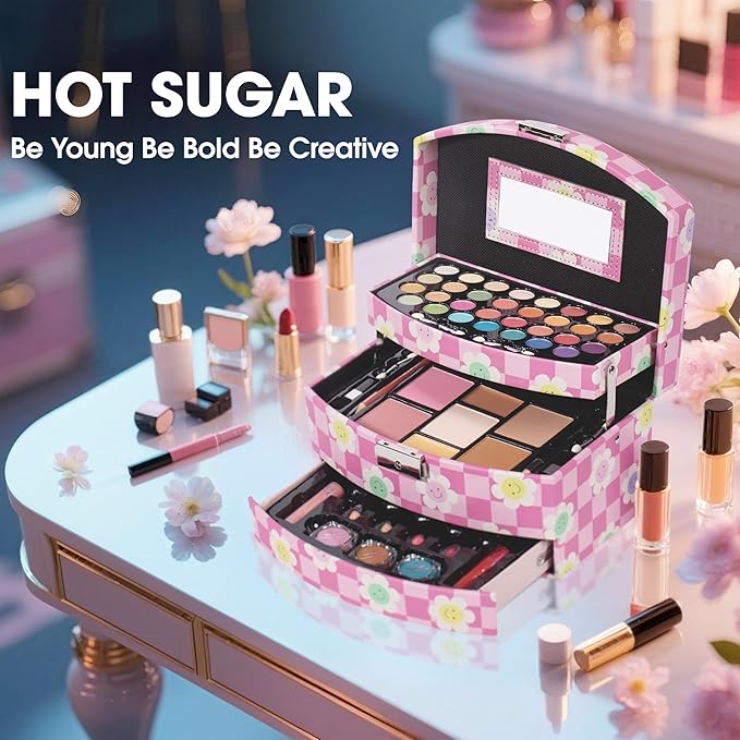 Hot Sugar Girls Makeup Kit for Birthday Gift, Christmas Makeup Set for Teens 10 12 13 16 Includes Real Cosmetics and Makeup Tools (Floral)