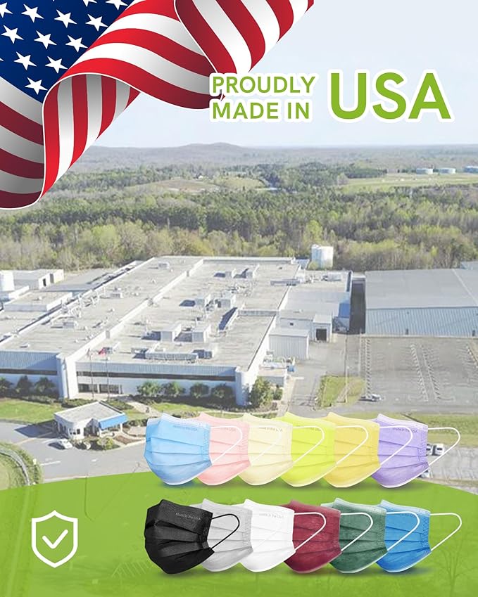 FriCARE Made in USA Disposable Face Masks, 3-Ply ASTM Level 3 Medical Grade, Breathable & Comfortable for Adult Daily Work/Sun Protection, 50 Pack Frosted Glacier