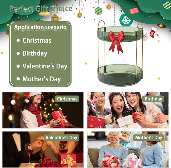 Rotating Makeup Organizer for Vanity, High-Capacity Skincare Make Up Storage Perfume Organizers Cosmetic Dresser Organizer Countertop 360 Spinning (Green, 3 Tier)