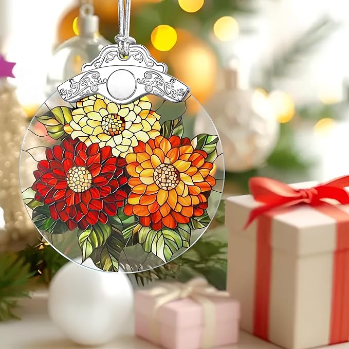Christmas Ornaments: Stained Glass-Style November Birth Flower Ornament – Christmas Tree Decorations, Holiday Party Gifts, Mother's Day & Birthday Gifts for Women, Mom & Grandma | Birth Flower Gift