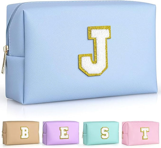 TOPEAST Birthday Gifts for Women, Small Makeup Bag Personalized Initial Cosmetic Bag Birthday Gifts for Women (Sky Blue J)