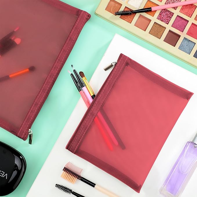 6 Pieces Mesh Makeup Bags Mesh Cosmetic Bag Portable Travel Organizing Zipper Pouch Toiletries Makeup Pouches for Home Office Travel Accessories