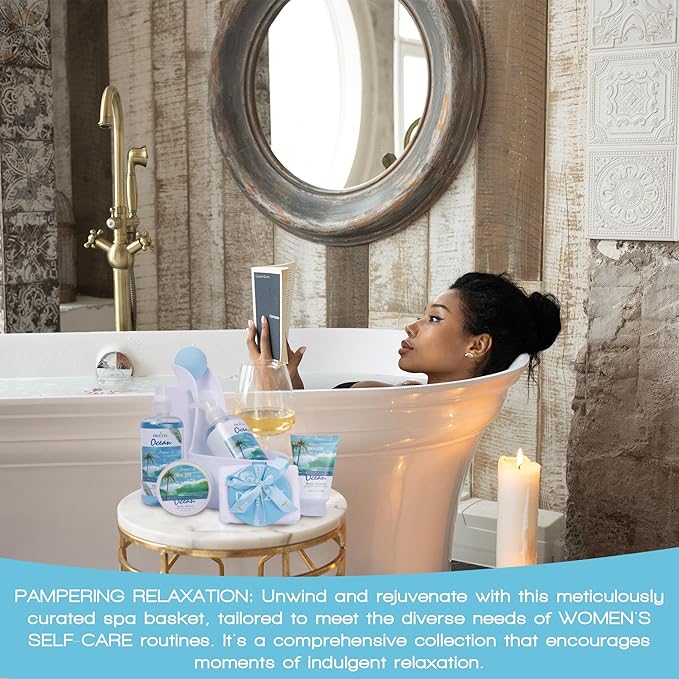 Luxury Spa Gifts for Women – 8 Pc Clean Ocean Scented Bath and Body Set with Bubble Bath, Lotion & More – Luxury Self Care Kit for Wife, Mom, Girlfriend, Birthday Gifts for Women by Draizee