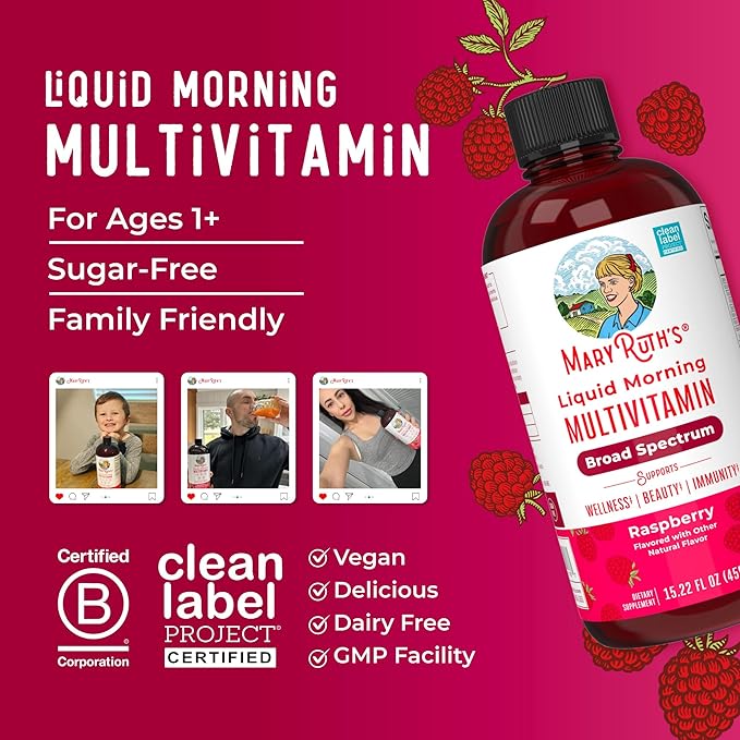 Multivitamin for Women, Men & Kids by MaryRuth's | Liquid Morning Multivitamin | Vitamin A C D E B6 B12 Biotin Zinc | Beauty | Vegan | Non-GMO | Gluten Free | 15 Servings
