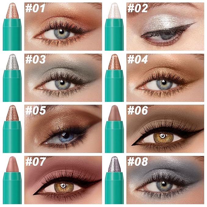 8Pcs Eyeshadow Stick, Cream Eye Shadow Brightener Sticks Set for Eyes, Champagne Pearl Taupe Bronze Cocoa Stone Putty Smoky Amethyst Shimmer Matte Pencil Eye Eye Liner Makeup Waterproof (SET A)