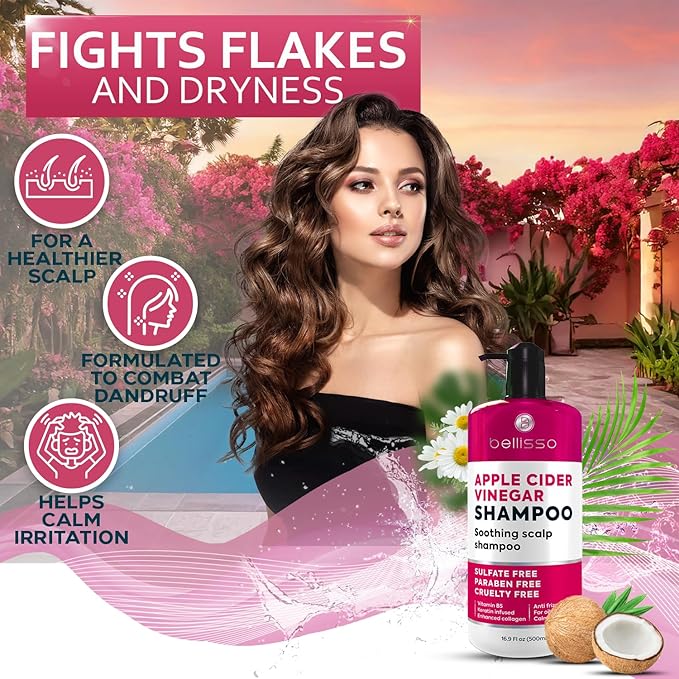 Apple Cider Vinegar Shampoo - Sulfate Paraben and Silicon Free Anti Dandruff Product for Women and Men - Deeply Moisturizing Formula - Dry Scalp Treatment for Oily Hair – Professional Grade Products