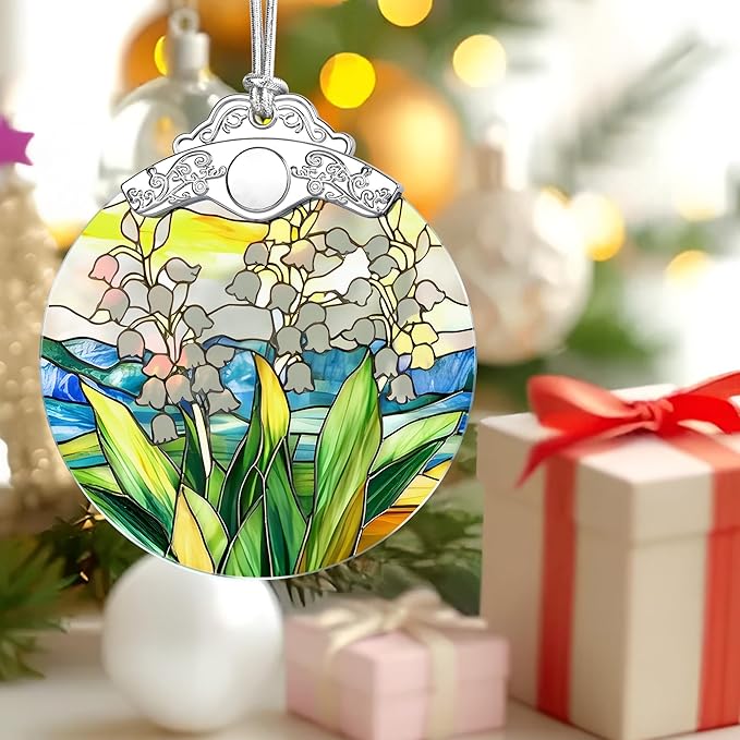 Christmas Ornaments: Stained Glass-Style May Birth Flower Ornament – Christmas Tree Decorations, Holiday Party Gifts, Mother's Day & Birthday Gifts for Women, Mom & Grandma | Birth Flower Gift