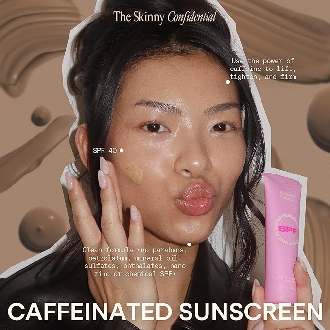 The Skinny Confidential Tinted Sunscreen, SPF 40 - Fragrance Free Face Moisturizer with No White Cast - Non-Greasy & Lightweight Caffeinated Mineral Sunscreen Lotion with Zinc Oxide & Titanium Dioxide