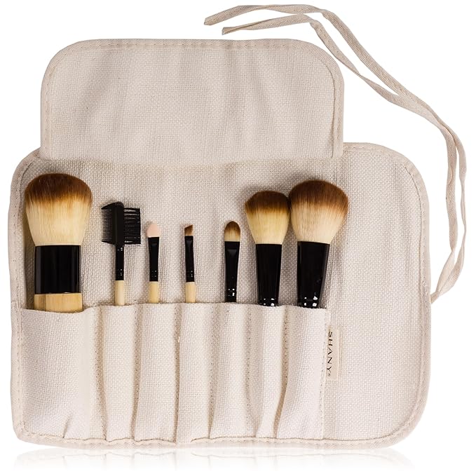 SHANY Bamboo Makeup Brush Set - Vegan Professional Makeup Brushes With Premium Synthetic Hair & Cotton Pouch for Easy Brush Storage - 7pc With Pouch