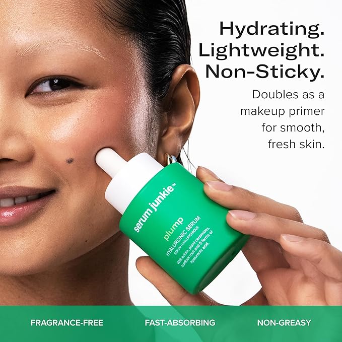 PLUMP Hyaluronic Acid Serum with 5D Hyaluronic Complex, Ectoin, Plant Ceramides, Vitamins B5 & E, Deep Hydration, Strengthens Skin Barrier, Fragrance-Free, 1 fl oz