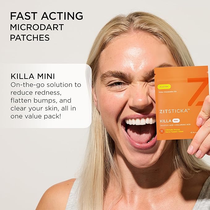 ZitSticka Killa Pimple Patches for Face - World's Most Potent Pimple Patch with Fast-Acting Microdarts - Starts Working within 6 Hours for Deep, Early-Stage Zits - Mini 4 Count