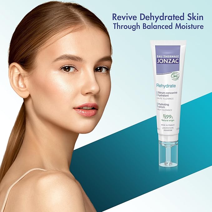 Eau Thermale Jonzac Rehydrate Organic Pure Hyaluronic Acid Hydrating Serum for Face - 24H Hydration - Plump and Repair Dehydrated Skin - Safe for Sensitive Skin - 1.01 fl oz