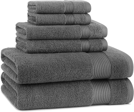 Arkwright Bath Towels Set of 6 - Super Soft 100% Cotton, 600 GSM Quick Dry & Absorbent, Luxury Bathroom Essentials with 2 Shower Towels, 2 Hand Towels and 2 Washcloths, Pewter Grey