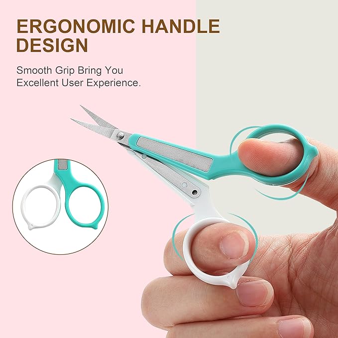 PAFASON High Precision Eyebrow Grooming Scissor Set, Beauty Makeup Cosmetic Tool, Curved, Straight Tip, Stainless Steel, Safety Case for Trimming Eyelash Extensions