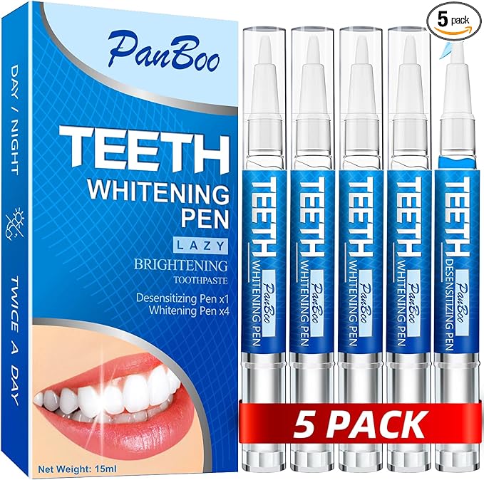 Teeth Whitening Pen 4+1(5 Pack), 70+ Treatments, Use Twice a Day Up to 1-6 Shade Whiter in 1-2 Weeks, 4 Whitening Pens plus 1 Desensitizing Pen, Effective, Painless and Enamel Safe Teeth Whitening Gel