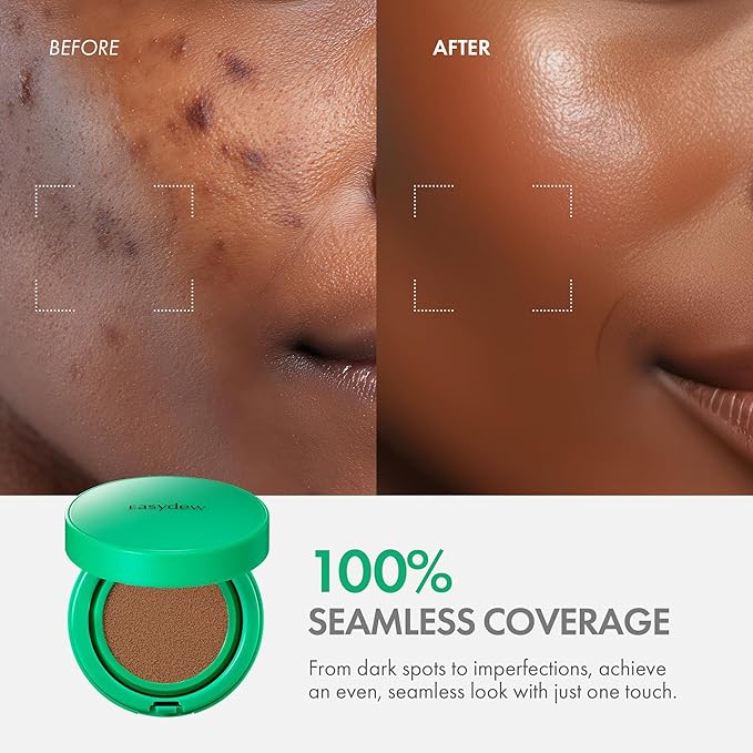 Easydew Mela B Toning Ampoule Cushion - 3-in-1 Age-Defying Sun Shield Full Coverage Cushion Foundation with Niacinamide & Hyaluron-Vital C - Face Makeup Korean Skin Care 0.45 oz (#41 Chestnut)
