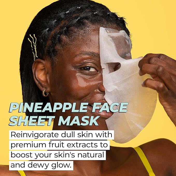 Vitamasques Pineapple Face Sheet Mask 7 Pack - Korean Skin Care Facial Mask Boost Skins Natural & Dewy Glow with Vitamin C, Hyaluronic Acid, and Pineapple Extracts