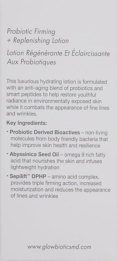 Glowbiotics Probiotic Firming + Replenishing Lotion: Lightweight Daily Moisturizer for Aging and Dry Skin, Reduces Wrinkles and Fine Lines, With Hyaluronic Acid and Vitamin B3, 1.7 Fl Ounce