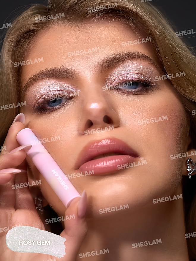 SHEGLAM Crystal Jelly Glaze Stick Eye Shadow Stick Eyeliner Brightener Pencil Crayon with Brush Easy to Blend Long Lasting Shimmer Eyeshadow-Rosy Gem
