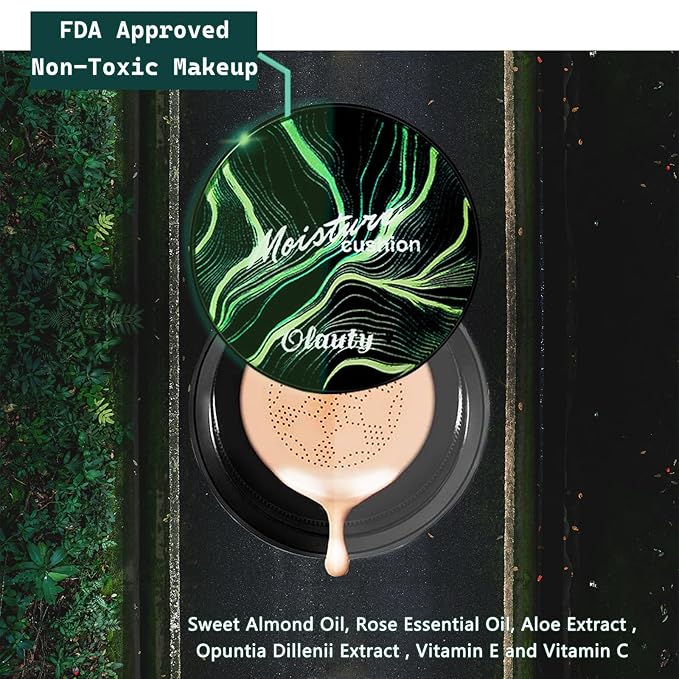 Moisture Cushion CC Cream Foundation for Mature Skin - Flawless Concealer BB Cream with Mushroom Head, Long-Lasting Waterproof Air Cushion CC, Natural honey and pine Makeup cream, Even Skin Tone（03#）