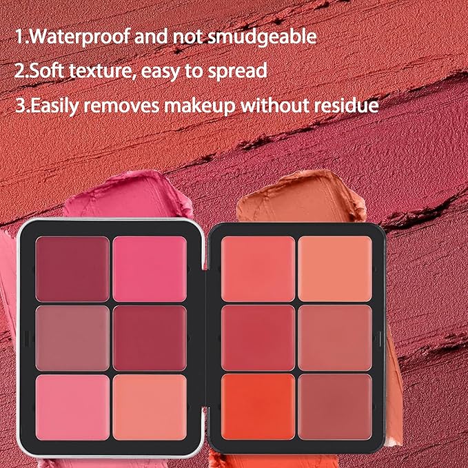 Blush Palette, 12 Colors Highlighter Blush Powder Makeup, Long-Wearing, Smudge Proof, Natural-Looking, Blendable Cruelty-Free Matte Finish, Cream Contour Palette and Blush Palette Face Makeup