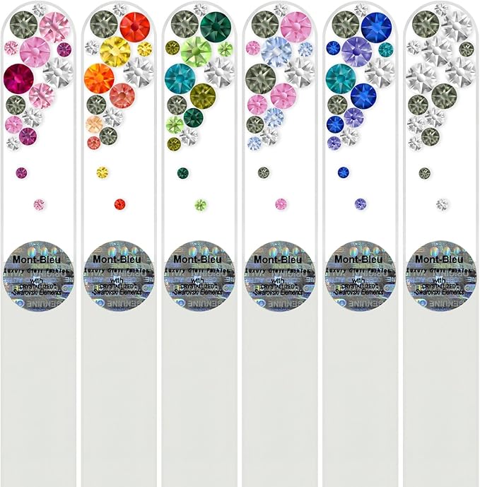 Mont Bleu Gift Set of 5 + 1 Free Czech Glass Nail Files Hand Decorated with Crystals - Gifts for her - Handmade Gift - Czech Tempered Glass - Best Crystal Nail Files for Natural Nails