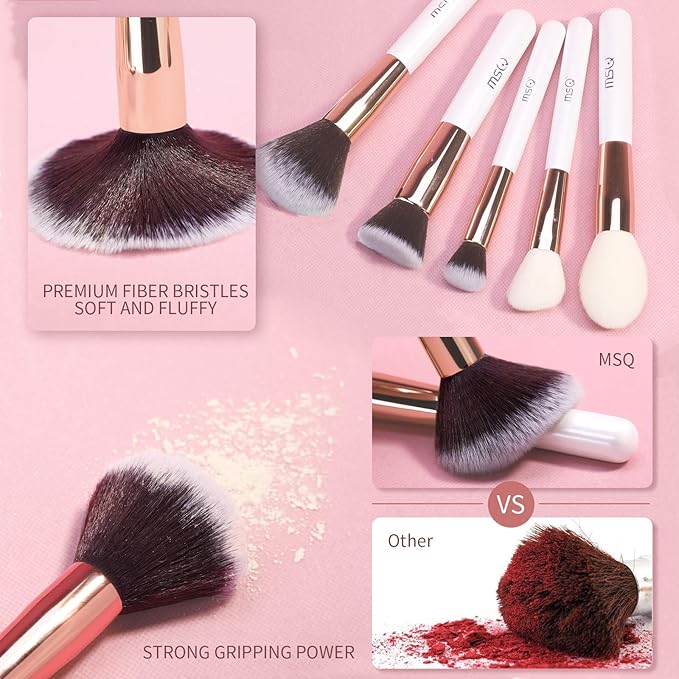 MSQ Makeup Brushes Premium Synthetic 15 Pcs Professtional Makeup Brush Set Foundation Powder Brush Eye Shadows Brushes Concealers Blending Brushes Set White