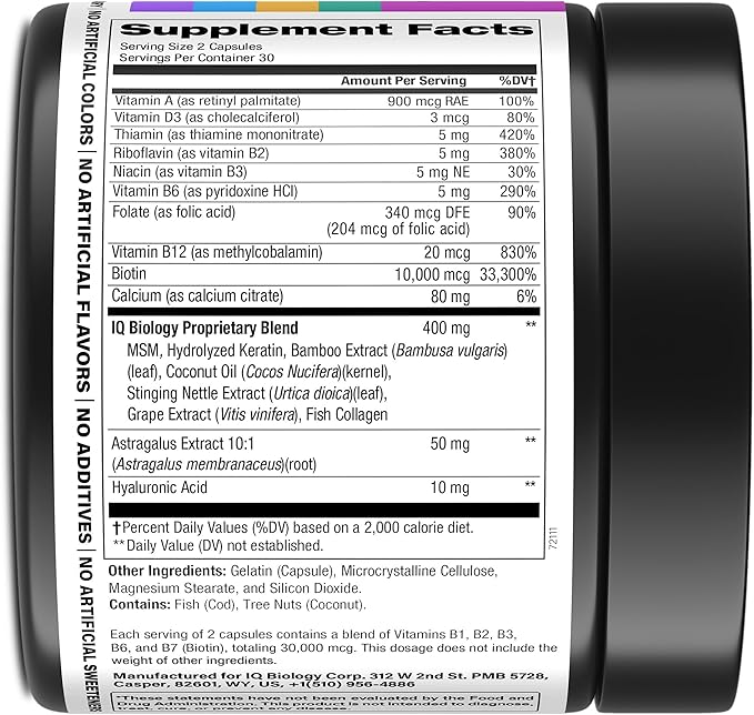 Biotin for Hair Growth Women & Men with Keratin, Collagen Complex 30000 mcg – Capsules for Hair Loss & Stronger Thickness – Skin & Nails Vitamins, Biotin 10000mcg and Collagen Supplements - 60 Pills