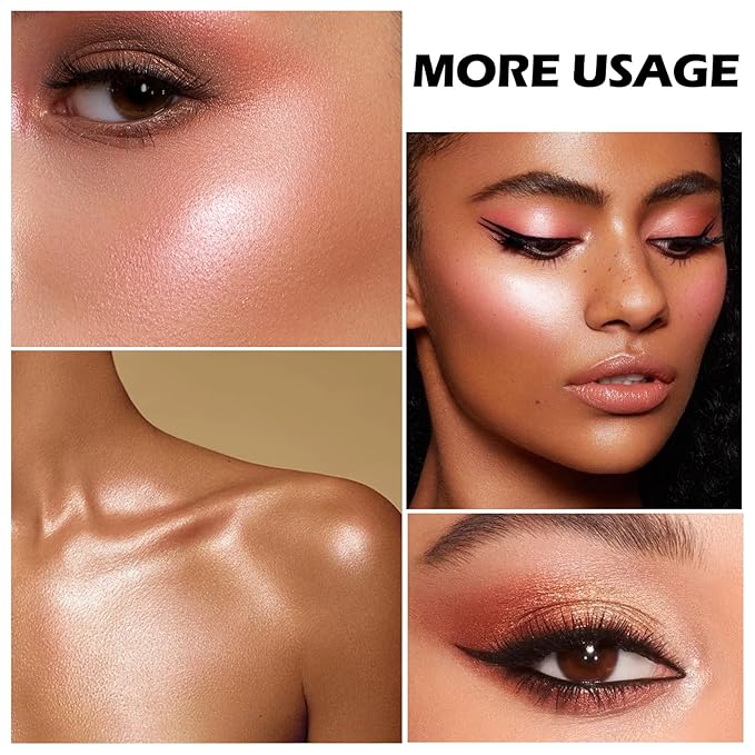 Boobeen Blush and Highlighter Palette- 4-color Metallic Shimmer Shadow Powder, Illuminator Makeup Set for Shading, Highlighting & Defining the Face