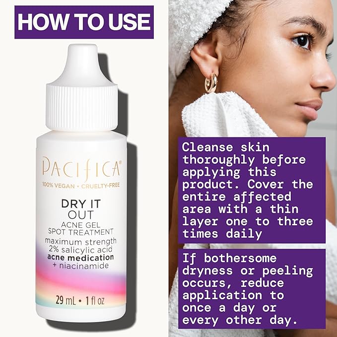 Pacifica Acne Spot Treatment & Pimple Cream – Dry It Out Gel with 2% Salicylic Acid, Witch Hazel, Niacinamide – Dries Blemishes Overnight, Fights Breakouts & Redness, For Teens & Adults, Vegan Clean